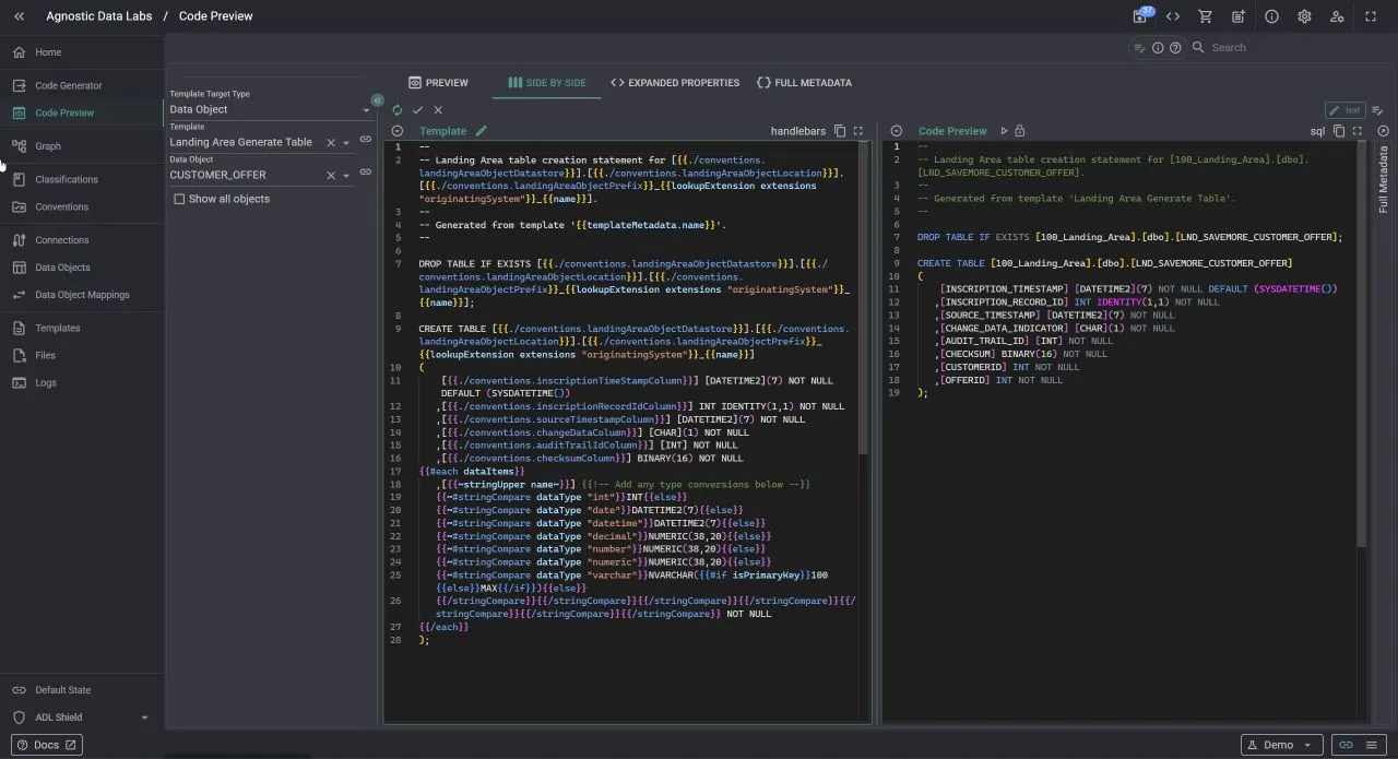 Screenshot of the ADL Code Preview screen