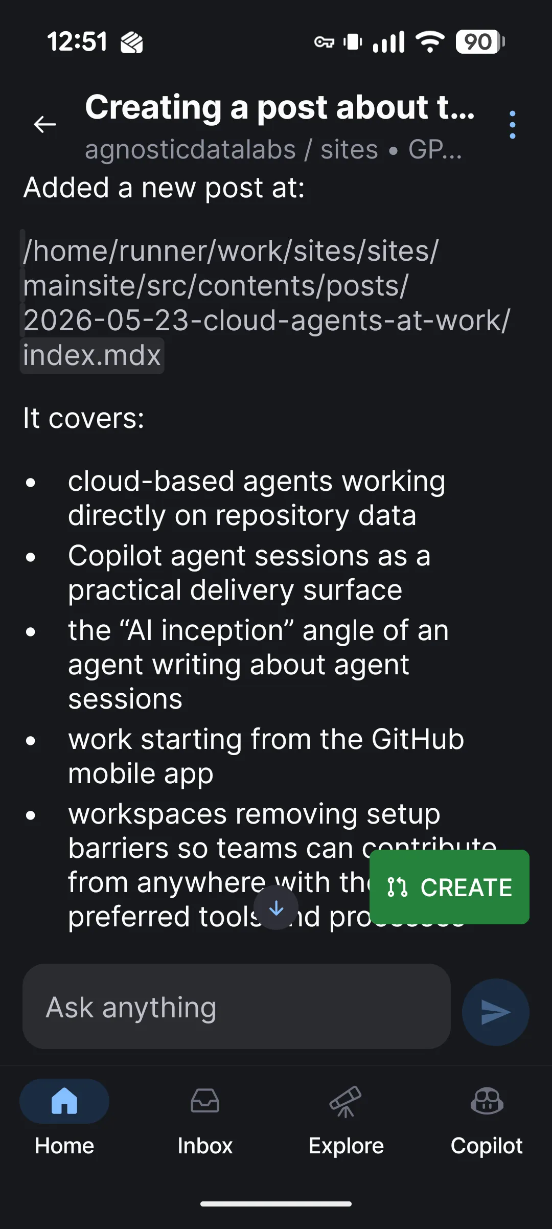 Screenshot of the phone UI, showing the draft post ready for review