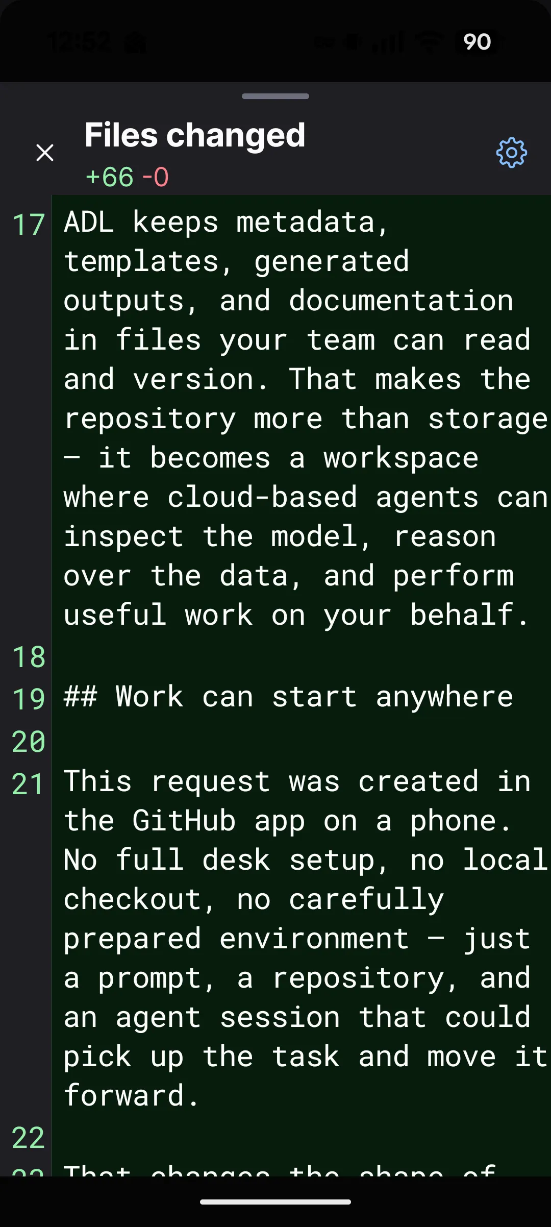 Screenshot of the phone UI, showing a created file